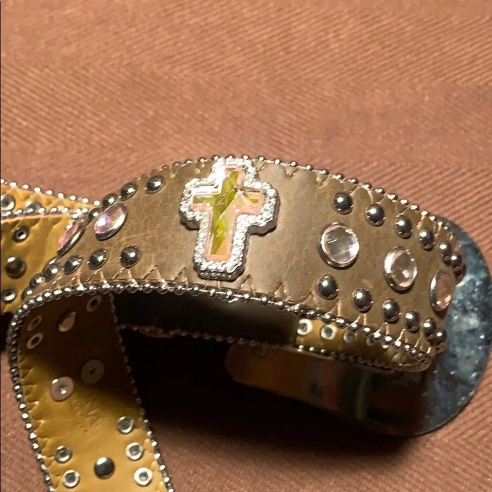 Nakona studded bedazzled statement belt w/buckle